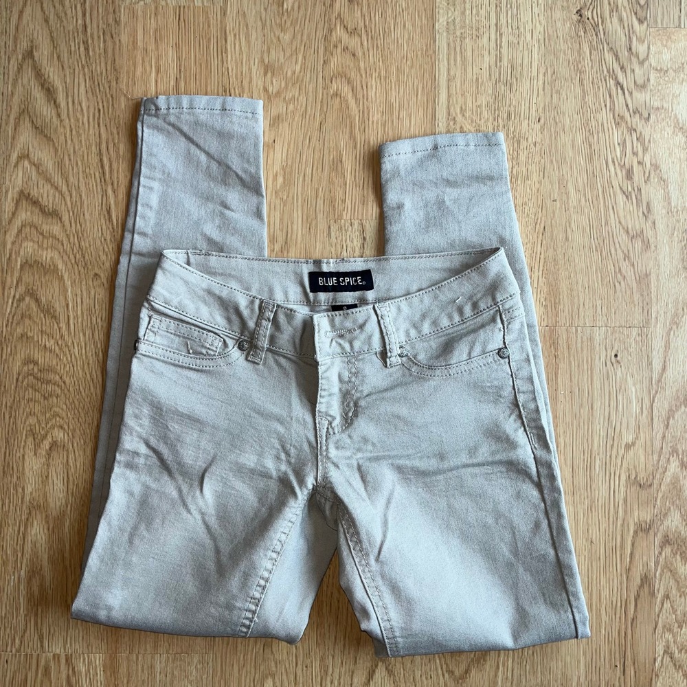 Blue Spice Womens Khaki Skinny Pants Tan Low Rise Size 0 Stretch Twill